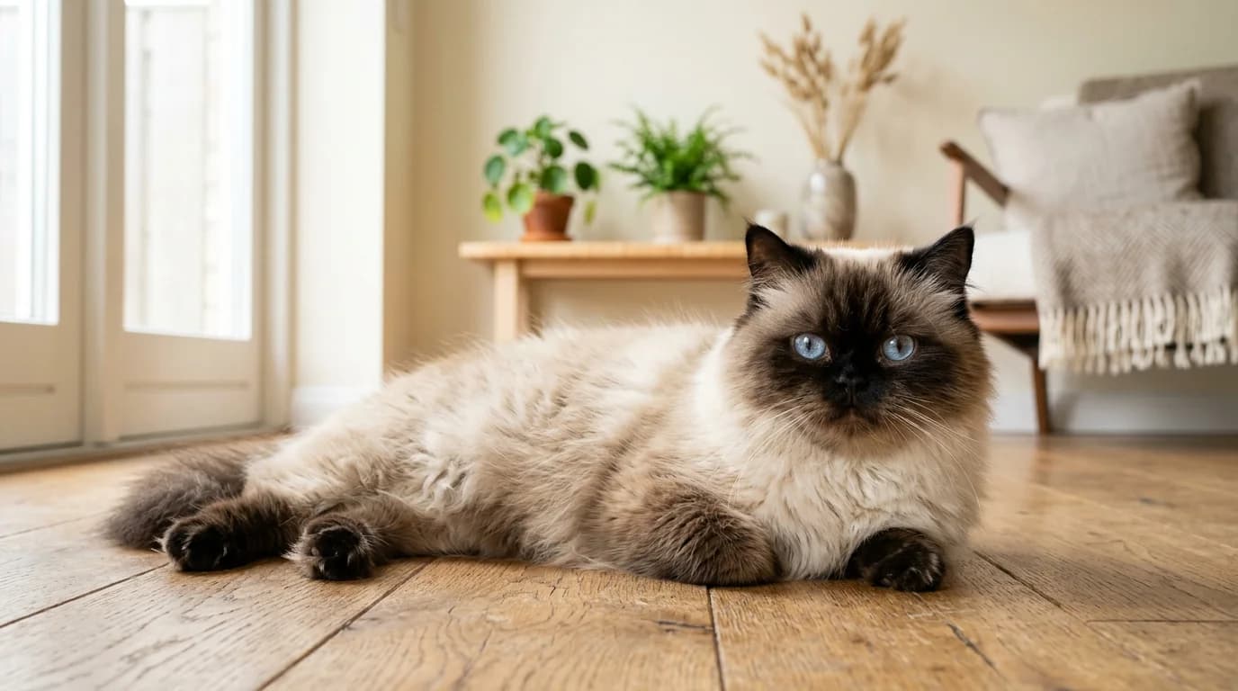 Himalayan cat in Scandinavian home setting