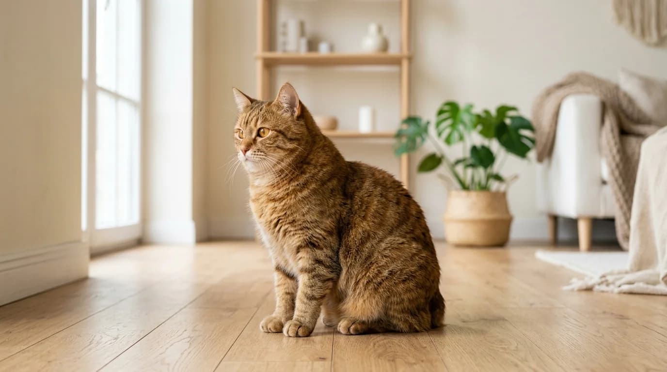Manx cat in Scandinavian home setting