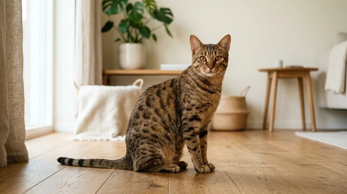 Ocicat cat in Scandinavian home setting