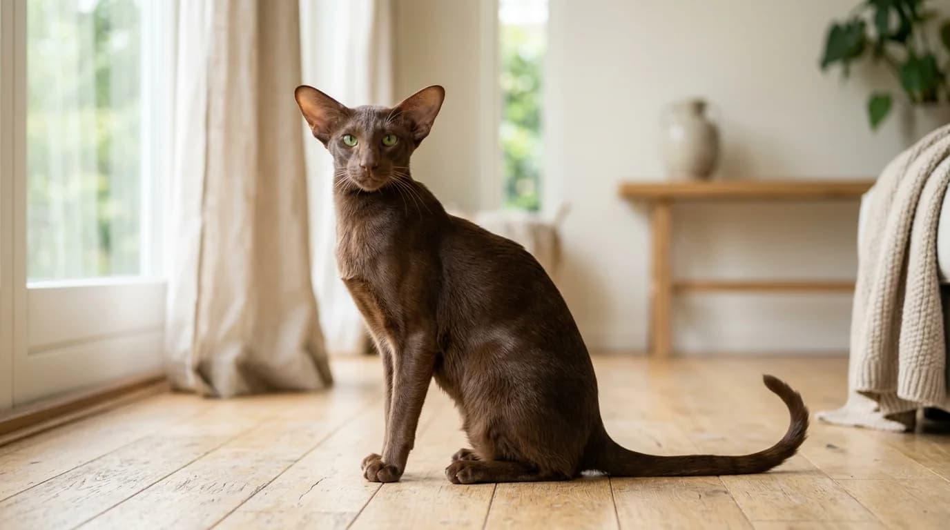 Oriental Shorthair cat in Scandinavian home setting