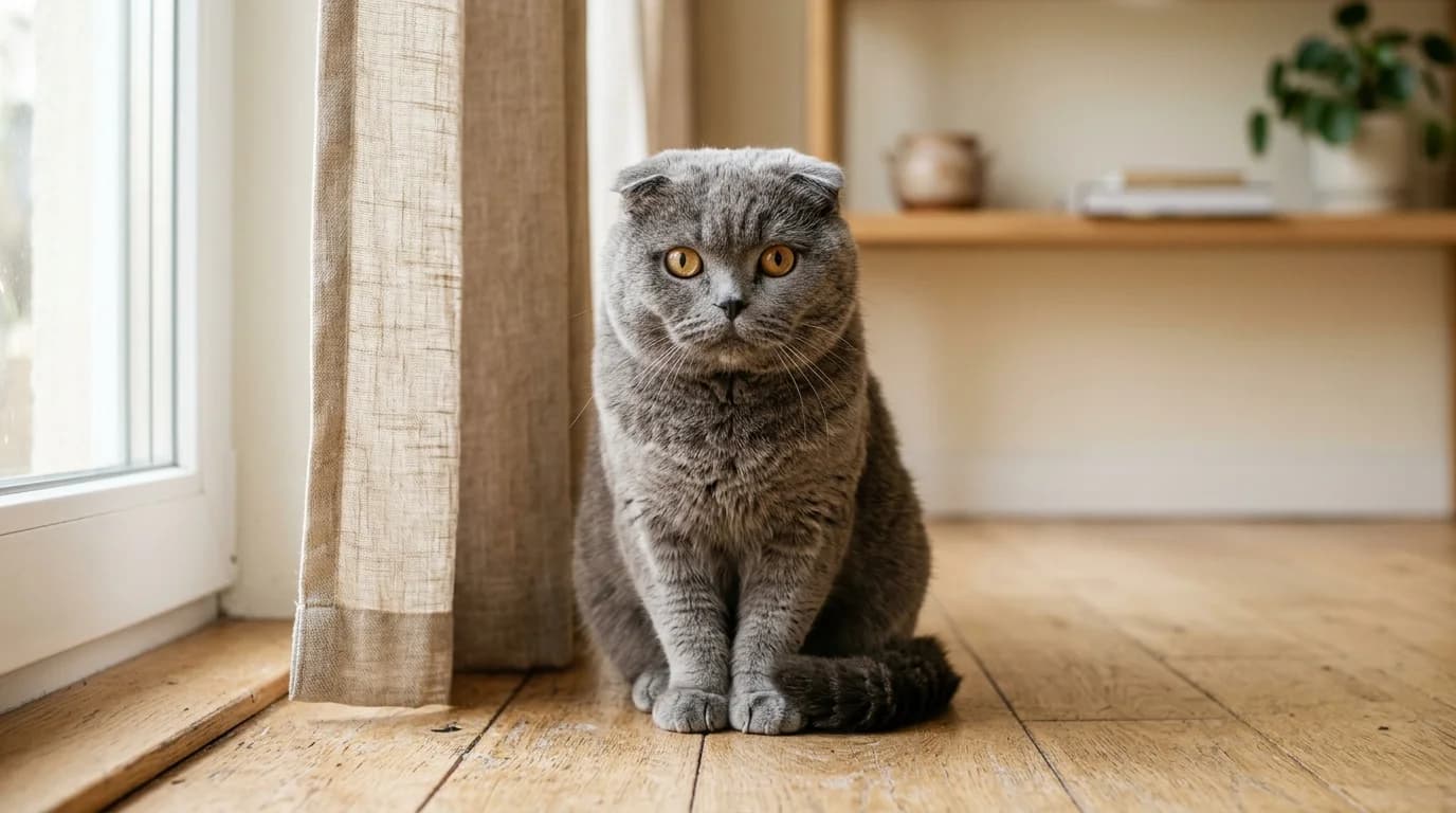 Scottish Fold cat in Scandinavian home setting